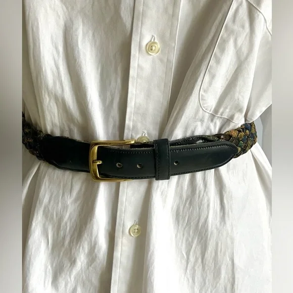 Vintage Leather and Silk Braided Women's Belt in Blue and Gold - Picture 5 of 11